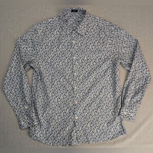 COOFANDY Floral Button-Up Shirt White/Blue/Black Polyester Long Sleeve Men's M